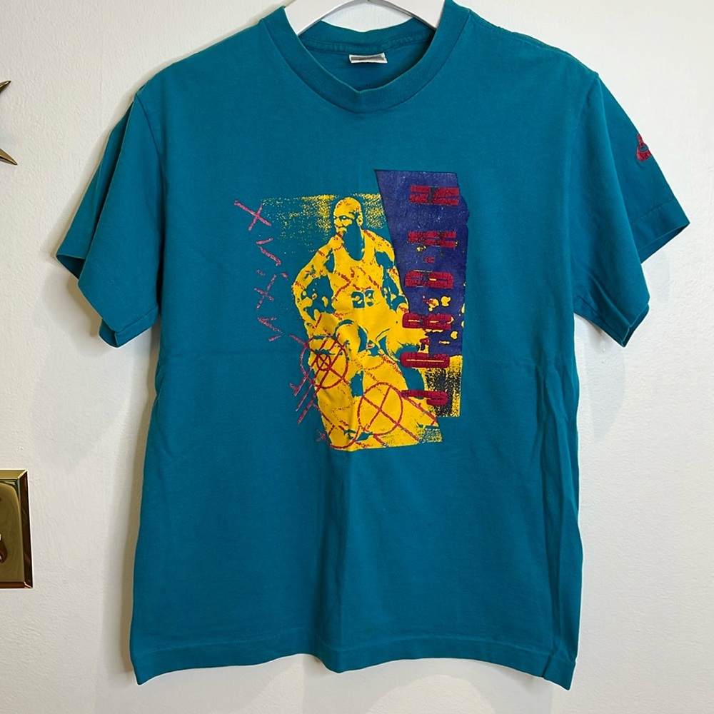 Vintage 90s Nike Air Jordan Teal Blue T-Shirt Silver Tag Sz L (14/16)